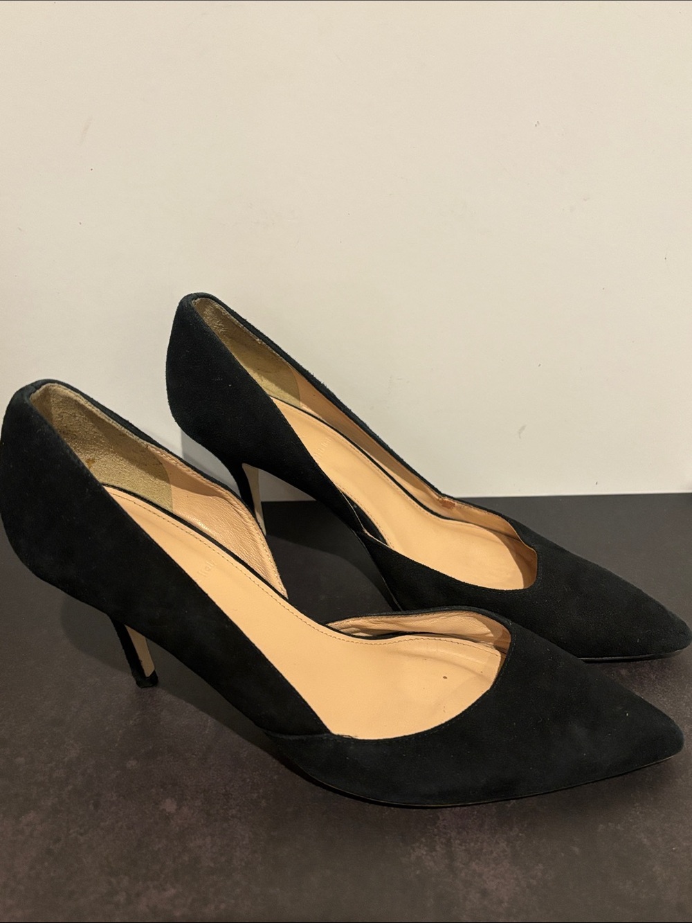 J Crew Colette Black Suede d'Orsay Pumps Pointed Toe Heels Made In Italy Sz 7